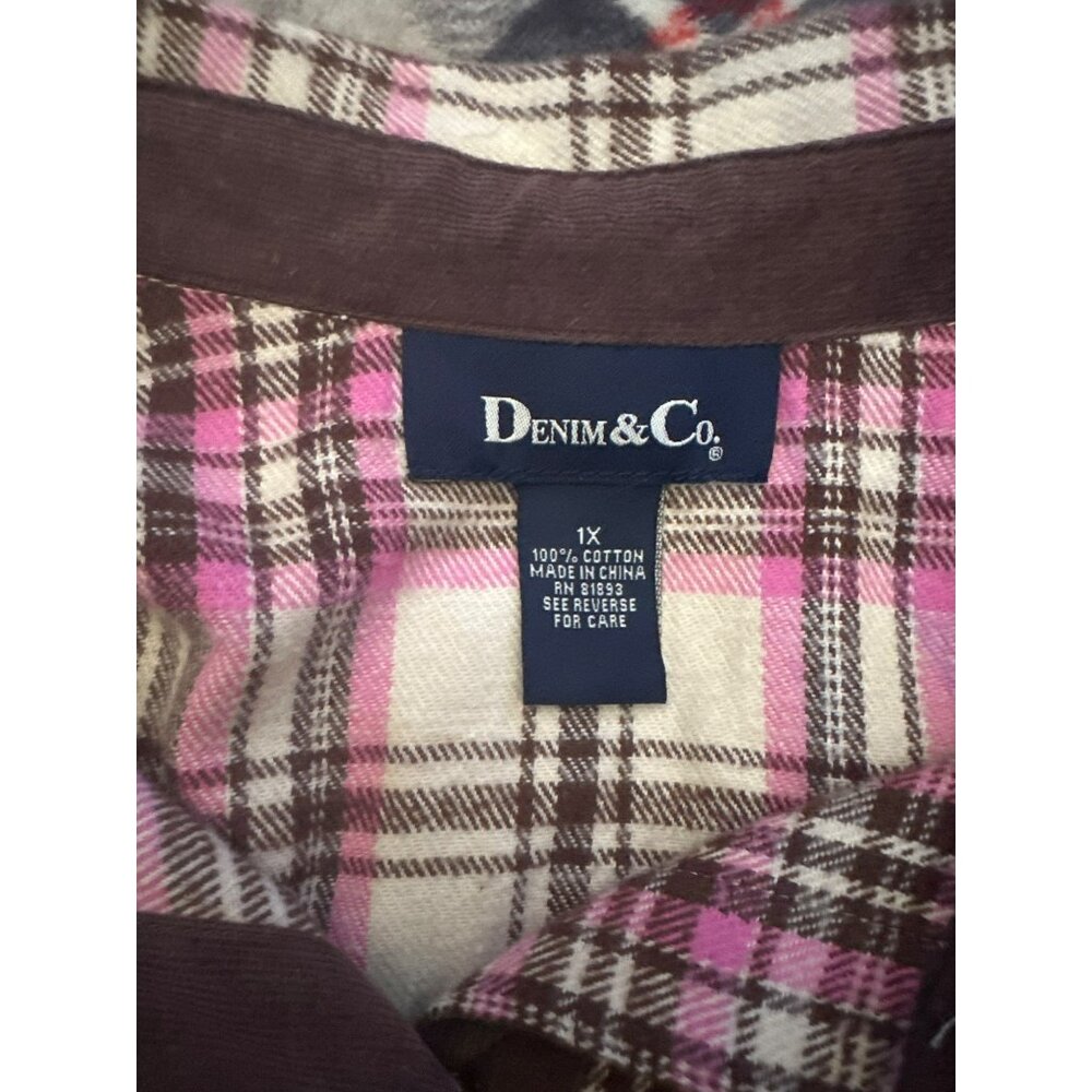 Denim & Co. Womens Plaid Long Sleeve Button-Up Shirt 1X Cotton - Picture 3 of 3